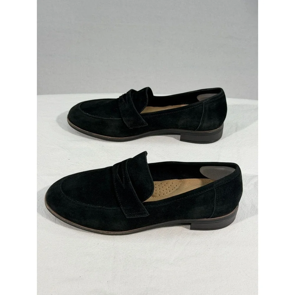 Clarks Collection Trish Rose‎ Penny Loafers Womens 7.5M Black Suede Office Work